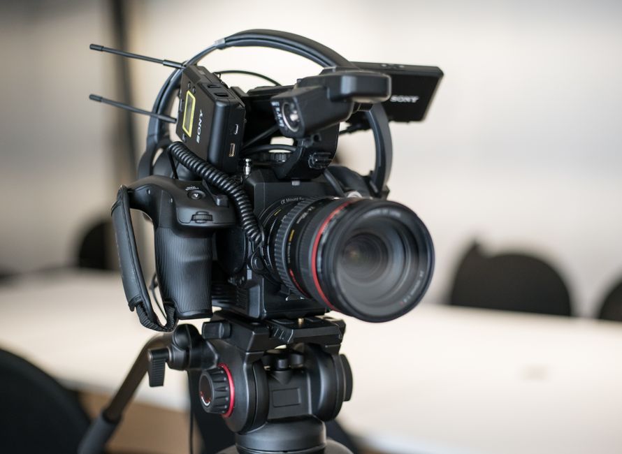 Desktop teleprompter with camera in a home studio